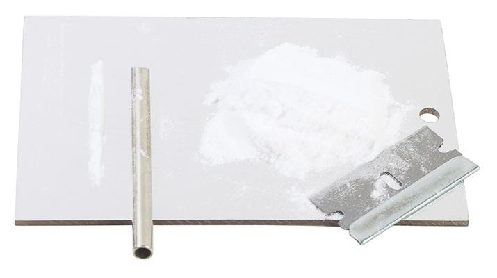 buy cocaine online, this photo shows cocaine powder, straw and blade on a flat tray